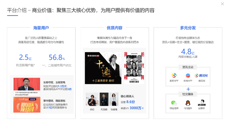 平台介绍-商业价值:聚焦三大核心优势,为用户提供有价值的内容
