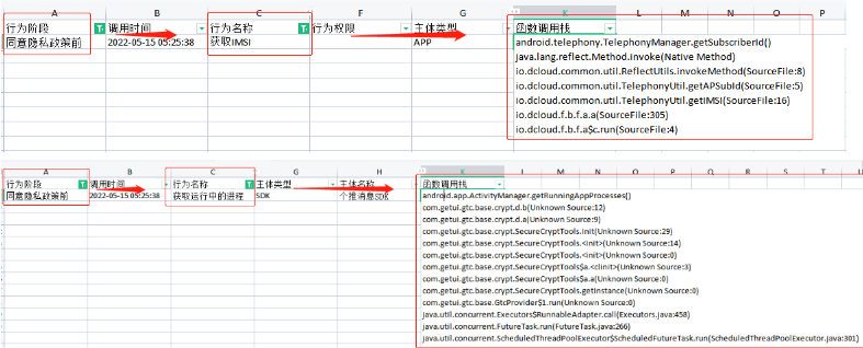 查看行为报告，获取违规行为的函数调用栈代码信息。