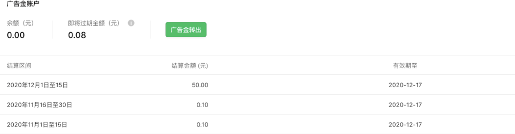 小游戏流量主可在每笔广告金结算信息中查看对应的金额、有效期截止时间。未在有效期前消耗的广告金将过期不再可用。也可以在广告金激励用户表中查看激励用户数、广告流水及广告金金额等信息。